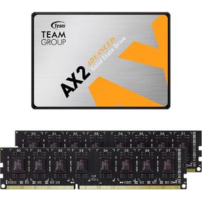 TEAMGROUP AX2 512GB 3D NAND TLC 2.5 Inch SATA III SSD Read 530MB/s T253A3512G0C101 Bundle with Elite UDIMM DDR3 16GB kit (2x8GB) 1600MHz CL11 Desktop Memory TED316G1600C11DC01