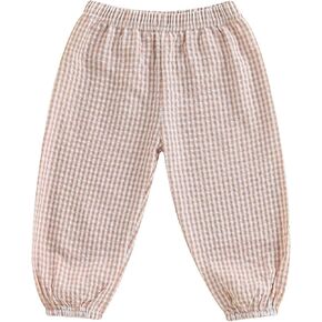 Toddler Baby Girl Boy Cotton Linen Pants Plaid Elastic Jogger Gingham Lantern Long Pants Summer Fall Harem Pants