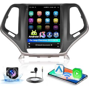 9.7 Inch Car Radio Stereo for Jeep Cherokee 2013-2018,Wireless Carplay Android Auto, Android 13 System, 2+64GB, Vertical Touch Screen Bluetooth Car Radio GPS WiFi SWC AHD Backup Camera