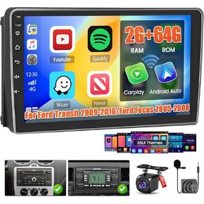 2+64G for Ford Transit 2009-2016 for Ford Focus 2005-2008 Car Stereo Radio Android 13 9'' HD Touch Screen Compatible with CarPlay Android Auto, AHD Backup Camera, Mirror Link, GPS, WiFi, DSP