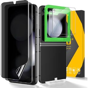 [2+2 Pack] Privacy Screen Protector for Samsung Galaxy Z Flip 5, Front Privacy TPU Screen Protector + Back Tempered Glass with Upgrade Alignment Tool, Easy Installation, Bubble Free