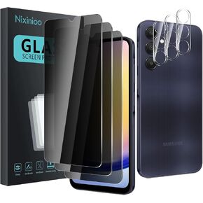 3 Pack Privacy Screen Protector for Samsung Galaxy A25 5G With 3 Pack Camera Lens Protector, Anti Spy Tempered Glass 9H Hardness, Black Protector Anti Spy, Anti-Scratch, Bubble Free