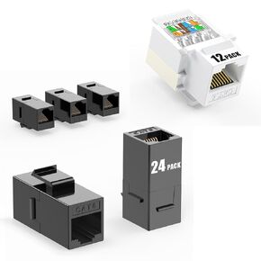 Cat6 RJ45 Keystone Coupler 24-Pack,12 Pack Cat6 Keystone Jacks Tool-Free, Use for Multi-Port Wall Plates