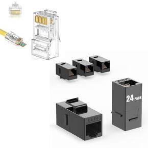 CAT6 Ethernet Keystonecoupler 24-Pack ، CAT5E Connector تمر عبر 100 عبوة ، لكابل شبكة UTP 24-26AWG