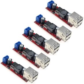 (5 Pack) JacobsParts Dual USB LM2596 5V 3A Voltage Step-Down Buck Regulator Module 6-40V in with Screw Terminals