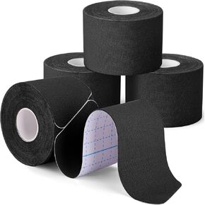 Kinesiology Tape for Knees, Precut Strips 4 Rolls, Water Resistant Muscle Support Adhesive Sport Tape for Pain Relief, Cotton Breathable Athletic Bandage for Knee Wrist Back Shoulder -Black