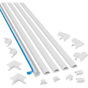 D-Line Small Cable Raceway Multipack, 4X 39 Lengths with Accessories & 1x Small Cable Raceway 39" Length - 5X 0.78 (W) x 0.39" (H) x 39" Lengths (16.4ft Total) with 12 Accessories - White