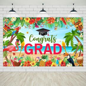 Avezano Aloha Congrats Grad Banner Hawaiian Graduation Party Decorations Summer Tropical Theme Graduation Party Backdrop for Class of 2025 70.8x43.3 inch