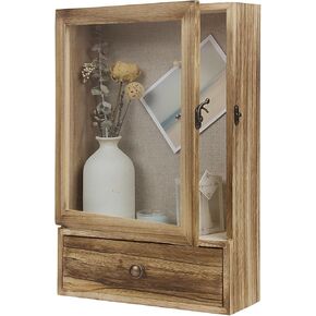 Butizone Shadow Box Frame, Wood Shadow Box Display Case with Soft Line Back, Shattered Resistant Glass and Drawer, for Display The Pictures, Collections, Medals, Bouquet on The Wall or Tabletop
