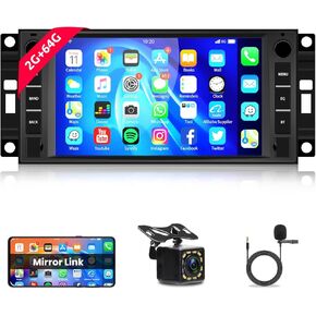 2G+64G Android Car Stereo for Jeep Wrangler Chevrolet Chrysler Dodge with Wireless Carplay/Android Auto, Bluetooth, WiFi, GPS Navi, 7 Inch HD Touch Screen Upgrade with USB, SWC, HD Backup Camera