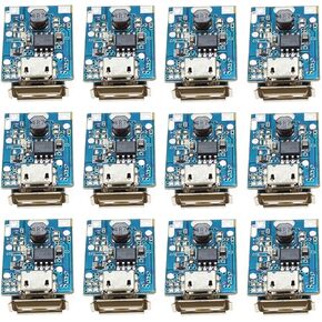 12 Pieces of 5V Boost Step Up Power modules with Lithium Battery Charging Protection Boards, Suitable for DIY Chargers, Equipped with LED Display Screens, USB and Micro Ports.
