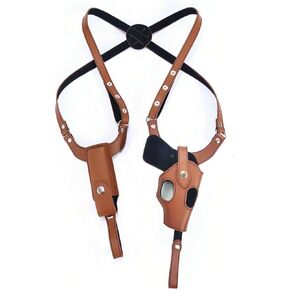 Leather Shoulder Holster - for Concealed Carry, Adjustable Vertical Gun Holster with Magazine Pouch, Suspenders Style for 1911, Glock, and Similar Pistols