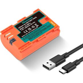 Hisewen LP-E6NH LP-E6N LP-E6 Battery 2800mAh 1 Pack with Type-C Fast Charging for Canon EOS R5 R6 R6 II R7 R 5D II III IV 6D 6D II 70D 80D 90D