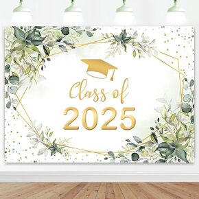 Mocsicka 7x5ft Greenery Graduation Backdrop Class of 2025 Graduate Party Background Green Golden Leaves Congrats Grad Graduation Party Decorations Photography Background