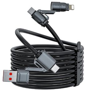 240W 4-in-1 USB Charging Cable 6.6FT: USB A/C to USB C for Lightning Cable with PD Fast Charge & 480Mbps Data Transfer for Multi Devices for iPhone, iPad, MacBook, Samsung, Switch (Black)