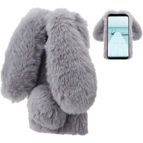 Rabbit Case for Samsung Galaxy S8, Cute 3D Bunny Ears Soft Furry Hairball Fuzzy Winter Warm Faux Fur Plush Fluffy Flexible TPU Bumper Protective Skin Cover for Women Girls - Purple
