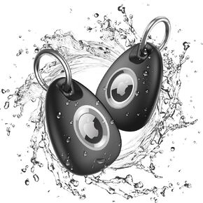 [2 Pack] AirTag Holder Key Ring, with Ring AirTag Tracker, IPX8 Waterproof,No Subscription Fees,Lightweight for Women, Men (Black)