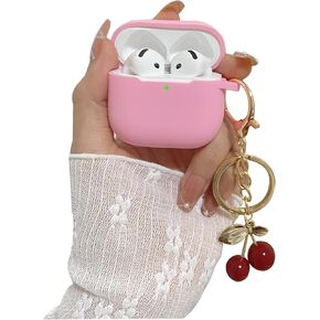 Silicone Case for Apple Airpods 4, EALOQ Airpods 4 Cases Cover 2024 Women iPods 4th Generation Earbuds Wireless Charging Cases with Cherry Keychain (Burdungy)