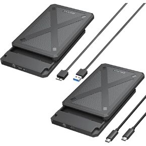 iDsonix 2.5 inch Hard Drive Enclosure USB 3.0 to SATA III Tool-Free External Hard Drive Enclosure for 7mm/9.5mm 2.5" SSD HDD with UASP, Black 2 Packs(USB A to B & USB C to C)
