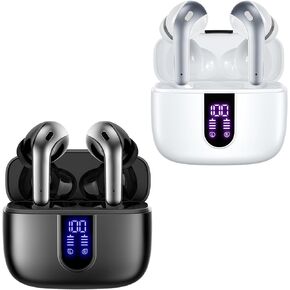 TAGRY 2 Sets X08 Black and White Bluetooth Headphones True Wireless Earbuds 60H Playback Ear Buds with Wireless Charging Case in-Ear Earbuds with Mic