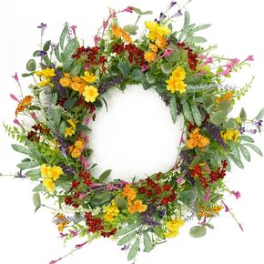 Fall Wreath Autumn Eucalyptus Wreath with Colorful Eucalyptus Leaves,Small Pumpkin,Bitter Sweet Berry,Dry Vine Branches for Front Door Indoor Outdoor Farmhouse Home Wall Window Festival Wedding Decor