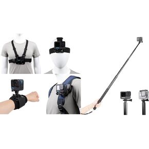 Accessories Set for GoPro Hero 13/12/11/10/9/8/7/6/5/4,New Quick Release Head Strap Mount + Chest Mount Harness + Backpack Clip Holder + 360°Rotating Wrist Strap,79inch Long Selfie Stick