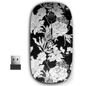 2.4G Ergonomic Portable USB Wireless Mouse for PC, Laptop, Computer, Notebook with Nano Receiver (Decorative White Flowers)
