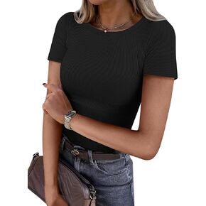 ATHMILE Womens Long Sleeve Crewneck Ribbed Tops Fitted Stretch Casual Basic T Shirts 2024