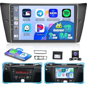 Car Radio for BMW 3 Series 328i 335i 325i 2005-2011,Wireless Carplay Android Auto,9 Inch Touch Screen Bluetooth Car Stereo for BMW E90 E91 E92 E93 GPS Navi WiFi Dual USB Canbus-2+64G