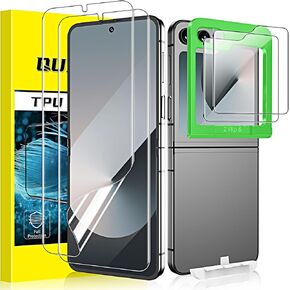 [2Set 4PCS] QUESPLE Privacy Screen Protector for Samsung Galaxy Z Flip 5, 2 Pack Privacy Inner Flexible TPU Film+2 Pack Back Tempered Glass Screen Protector with Alignment Tool, Self-Healing, Scratch Resistant in Kuwait