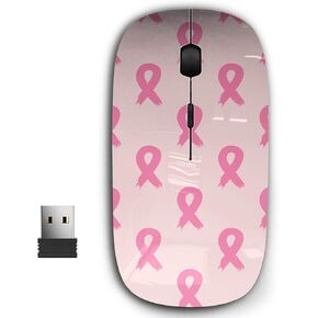 2.4G Ergonomic Portable USB Wireless Mouse for PC, Laptop, Computer, Notebook with Nano Receiver (Breast Cancer Awareness Ribbon)