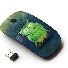 [ Optical 2.4G Wireless Mouse [ Owl Green Teal Blue Watercolor Painting ]