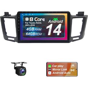 Upgraded Android 14 Car Radio for Toyota RAV4 2013-2018 4+64G with Wireless Carplay&Android Auto 10.1" Ultra HD Touchscreen, AM/FM/RDS, Backup Camera, SWC