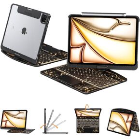 Touch Case مع لوحة المفاتيح لـ iPad 9th 10.2 ICH (7 ، 8 ، و 9 Gen) ، لوحة مفاتيح خلفية من 7 ألوان شفافة ، لوحة تتبع ، 360 درجة تتبع لوحة التتبع متعددة اللمسات الشفافة البيضاء