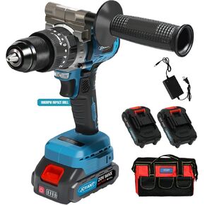 Drill, Cordless Drill/Driver Set Impact Hammer Drill 20V Brushless, Power Drill Kit with Battery and Charger, LED Light, 20+2 Torque Setting, 1/2" Keyless Chuck, 2-Speeds, Electric Screwdriver