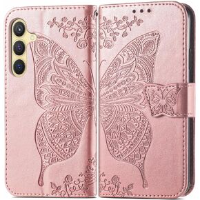 for Samsung Galaxy S24 5G Wallet Case, Embossed Butterfly Premium PU Leather [Kickstand] [Card Slots] [Wrist Strap] [6.2 inch] Phone Cover for Samsung S24 (A1-Lavender)