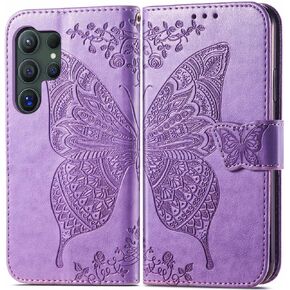 for Samsung Galaxy S24 5G Wallet Case, Embossed Butterfly Premium PU Leather [Kickstand] [Card Slots] [Wrist Strap] [6.2 inch] Phone Cover for Samsung S24 (A1-Lavender) in Saudi Arabia