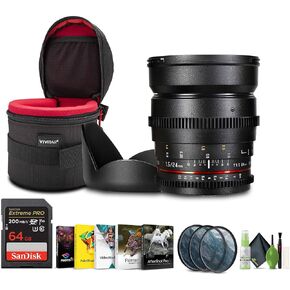 Samyang 24mm T1.5 Cine Wide Angle Lens for Sony A-Mount Bundle مع صورة Corel ، والفيديو ، والفنون الفنية Deluxe + 4.5 بوصة CASE + 64GB CARD