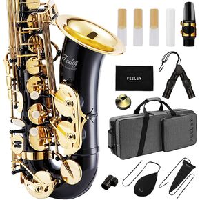 Fesley Saxophone E Flat Alto Saxophone: Saxofón Alto for Professional, Alto Sax for Beginners & Students, Saxophones with Reeds, Neck Strap, Sax Case & Portable Cleaning Kit, Gold