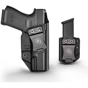 Amberide KYDEX Glock19/19X/44/45/23/32 Holsters (Black, Right Hand Draw) + Universal 9mm/.40 Double Stack Magazine Carrier (Black)