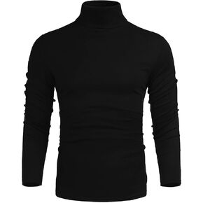 Men's Turtleneck Top Slim Fit Solid Base Sweater Casual Long Sleeve Underwear Tops Male Cozy Breathable Blouse T-Shirt Black
