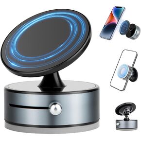 Magnetic Phone Holder,Vacuum Magnetic Phone Stand Suction Cup Phone Mount, Hands-Free Shower Phone Holder，360° Rotate Vacuum Phone Mount for Car/Gym/Mirror/Smooth Surface (Black)