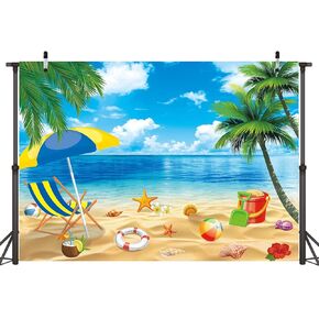 Tropical Beach Backdrop Hawaiian Beach Theme Party Photography Summer Vacation Indoor Outdoor Party Supplies(7×5FT)