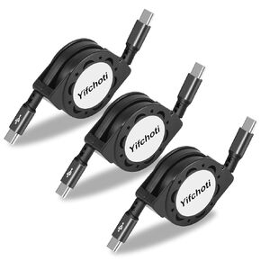 3 Pack PD 60W Retractable Charging Cable, Type C to USB C Charger Cable Fast Charge Cord for iPhone 15/ Pro/Max/MacBook Pro 2021,iPad Pro,Galaxy S22 Ultra,Pixel,Switch,LG