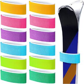 12pcs Ski Straps Ski Fasteners Straps Adjustable Ski Wraps Ties for Carrying Durable Hook and Loop Ski Strap Pair EVA Protector Pads Between Skis Fits for Narrow and Wide Fat Powder Skis