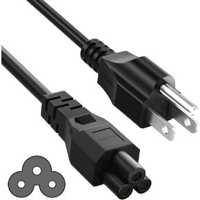 3 Prong AC Power Cord, NEMA 5-15P to IEC C5 Power Cable for Laptop/Notebook Dell, Toshiba, Acer, Asus, HP, Monitors, LG LED LCD Smart TV, Scanners, Epson Printer Power Cable 6Ft, 1 Pack