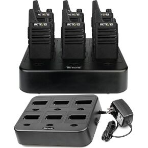 Retevis RT22 Walkie Talkies(6 Pack) Bundle with Six Way Charger(2 Pack), Rechargeable Hands Free 2 Way Radios Two-Way Radio with 6 Way Multi Gang Charger
