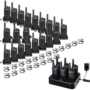 Retevis RT68 Walkie Talkies with Earpiece 20 Pack Bundle with Two Way Radios 6 Pack with Six-Way Multi Gang Charger,Heavy Duty Rechargeable Walkie Talkies for Adults with USB Charger Base