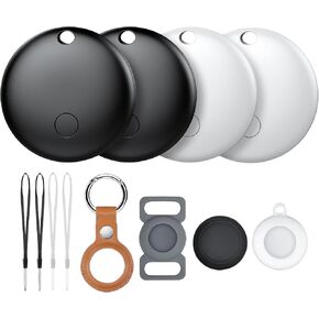 Air Tags-4 Pack, Pet Trackers, Item Locator Tags Works with Apple Find My | iOS Only | 4 Different Cases | Replaceable Battery | Water-Resistant | Item Finder for Key, Luggage, Backpack, Pet, Bike