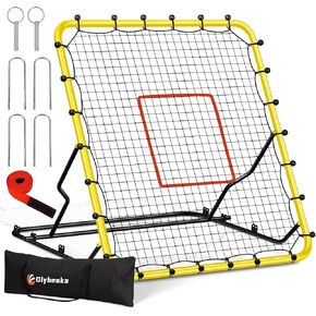 Heavy Duty Baseball Rebounder Net 48" x 52" Baseball & Softball Rebound Net with 3 Adjustable Angles - Pitch Back Rebound Net - Bounce Back Return Net with Storage Bag, Metal Stakes